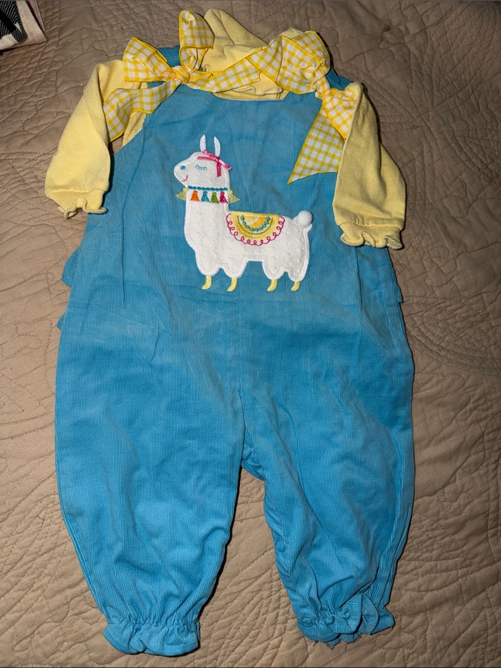 Blue & Yellow Llama Applique Kids One-Piece